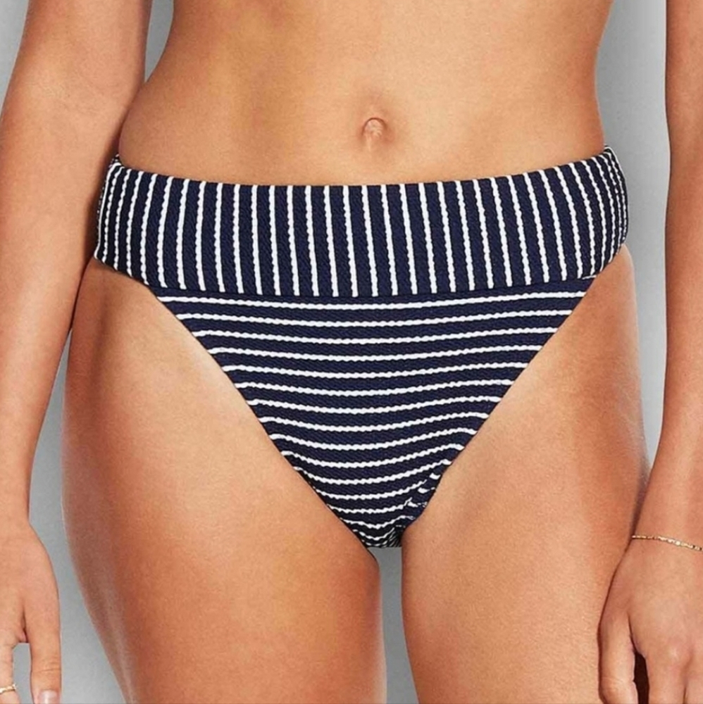 NEW Seafolly Navy and White Striped Bikini Bottom Size 8